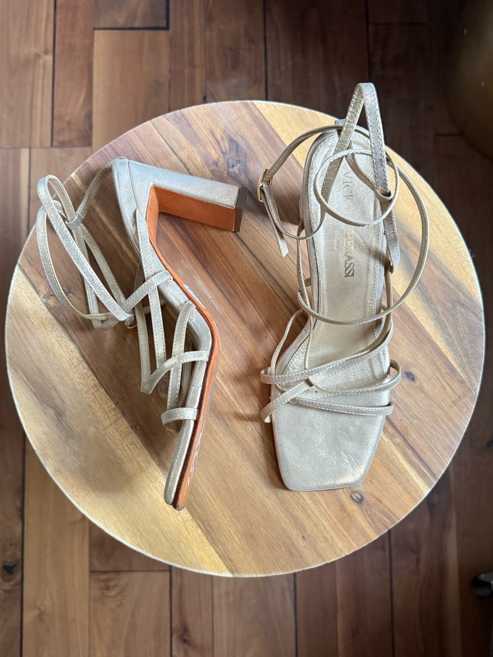 Vicky Tcherassi Gold Metallic Strappy Block Heel Sandals EU Sz: 38/ US sz: 7.5